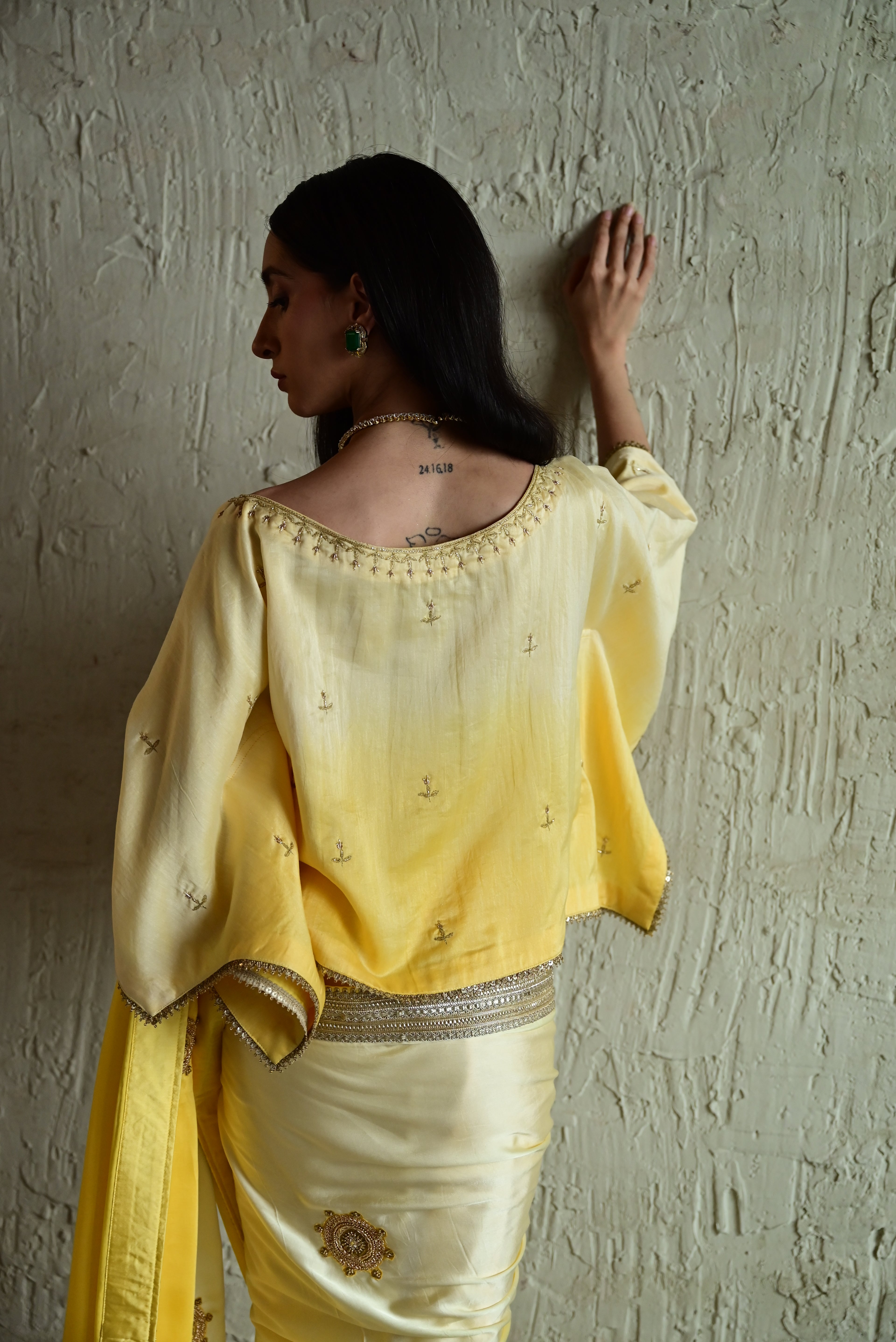 Ghevar ombre Kaftan Blouse in Yellow