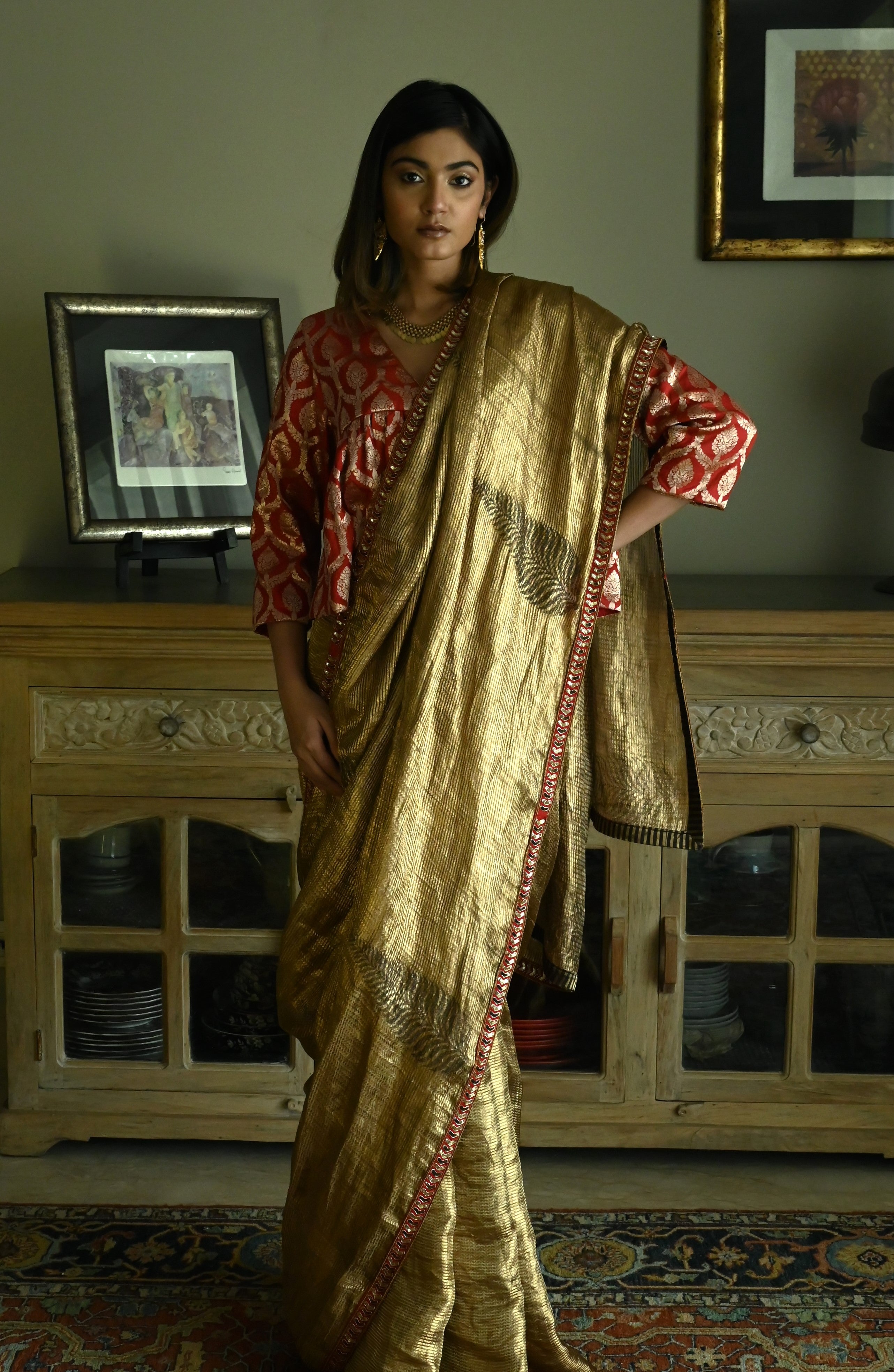 Empireline Blouse in Red Brocade