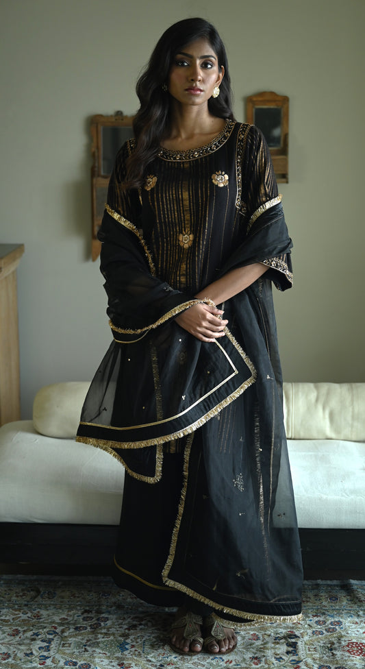 Shiuli Applique Dupatta in Black Organza