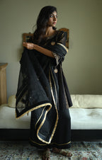 Shiuli Applique Dupatta in Black Organza