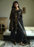 Choga in Black Tussar Khadi Stripe with Black Flared Pant