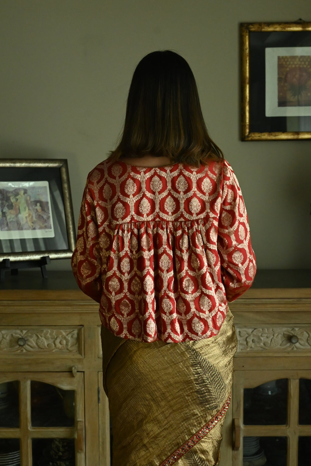 Empireline Blouse in Red Brocade