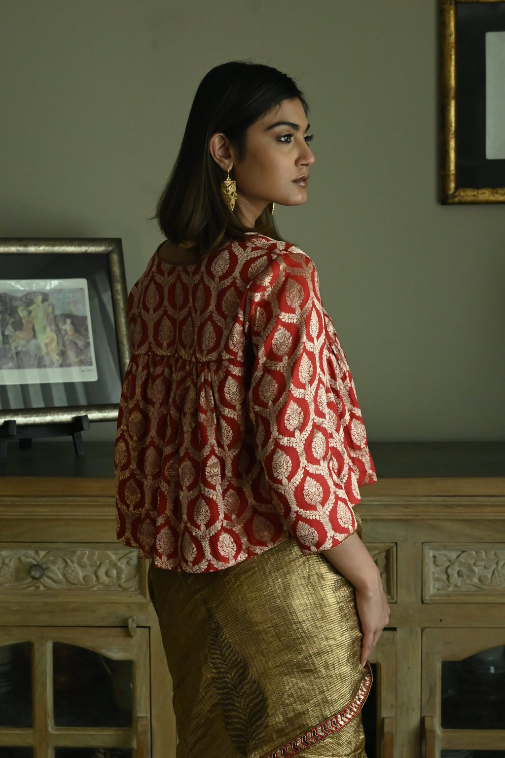 Empireline Blouse in Red Brocade