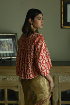 Empireline Blouse in Red Brocade