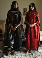 Choga in Black Tussar Khadi Stripe with Black Flared Pant