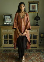 Oonch Neech Kurta in Mauve Tissue Stripes with Brown Cowl Skirt