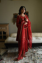 Shiuli  Applique Dupatta in Red Organza