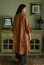 Oonch Neech Kurta in Mauve Tissue Stripes with Brown Cowl Skirt