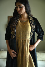 Anna Dress in Gold Tissue with Black Flared Pant