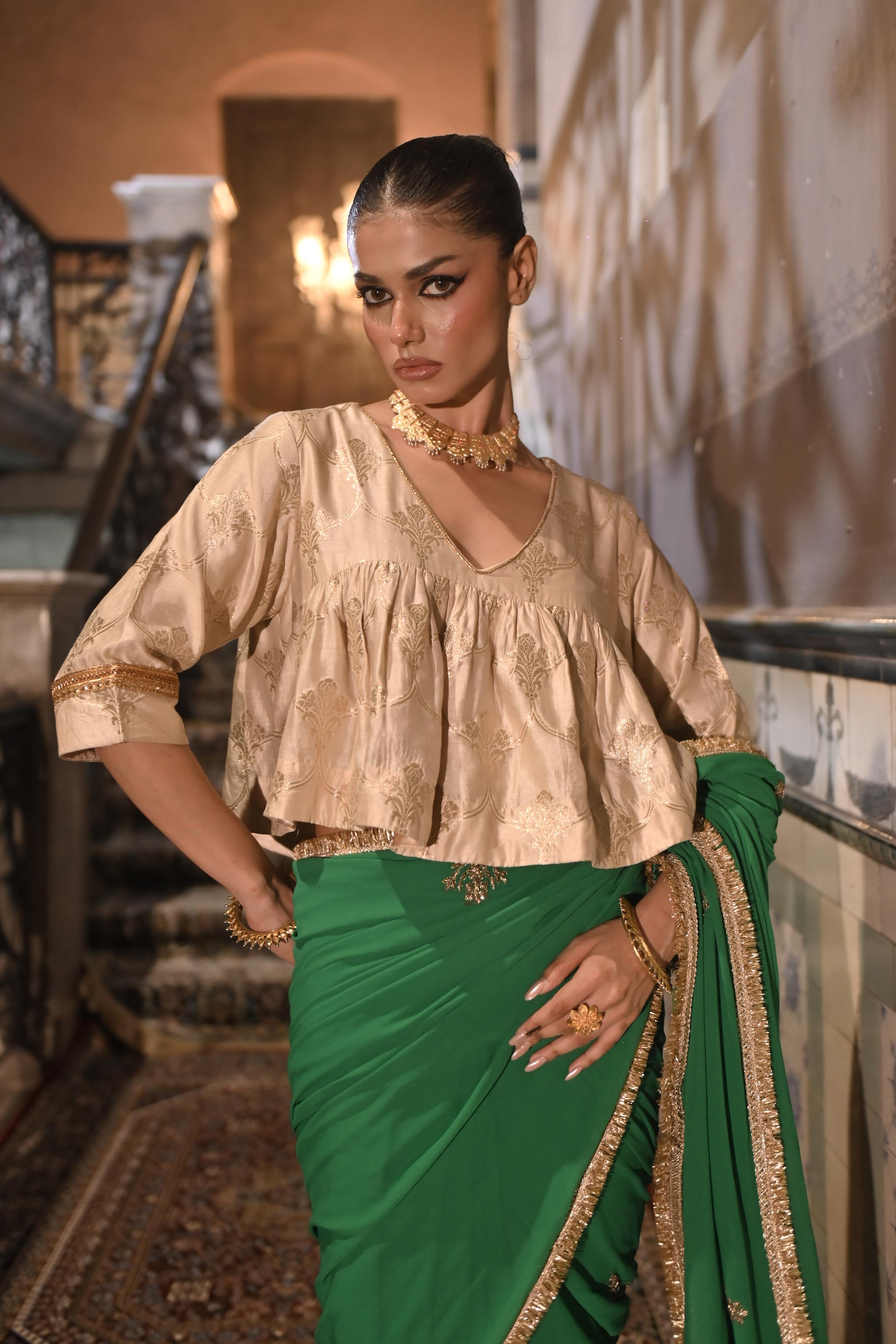 Mumtaz Kediya Blouse In Ivory Brocade