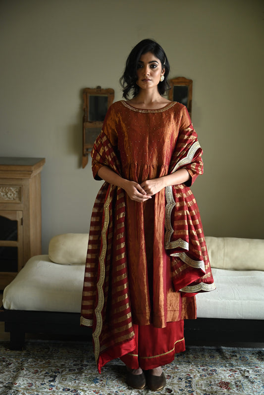 Anna Dress in Red Tissue with Red Flared Pant