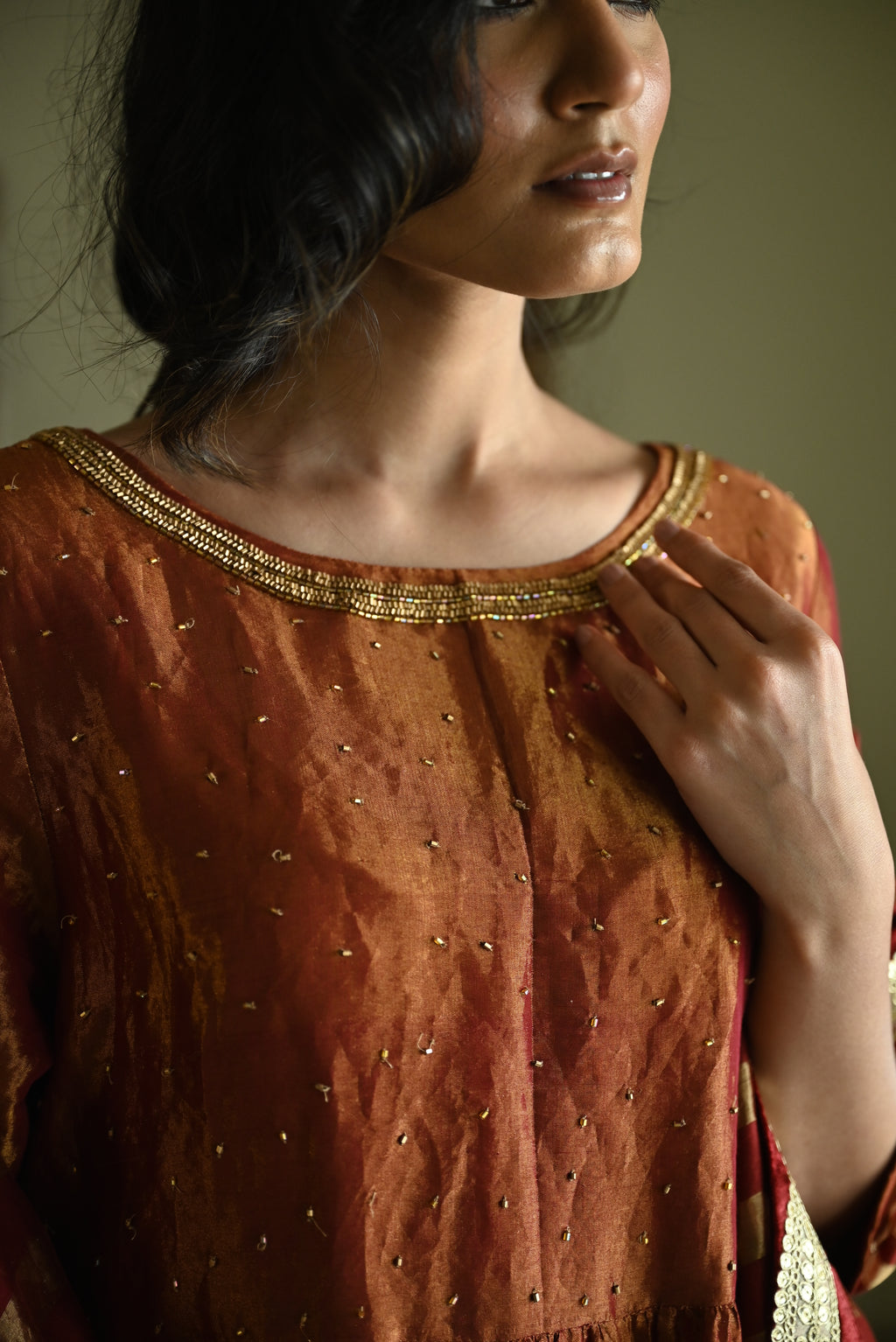 Anna Dress in Red Tissue with Red Flared Pant