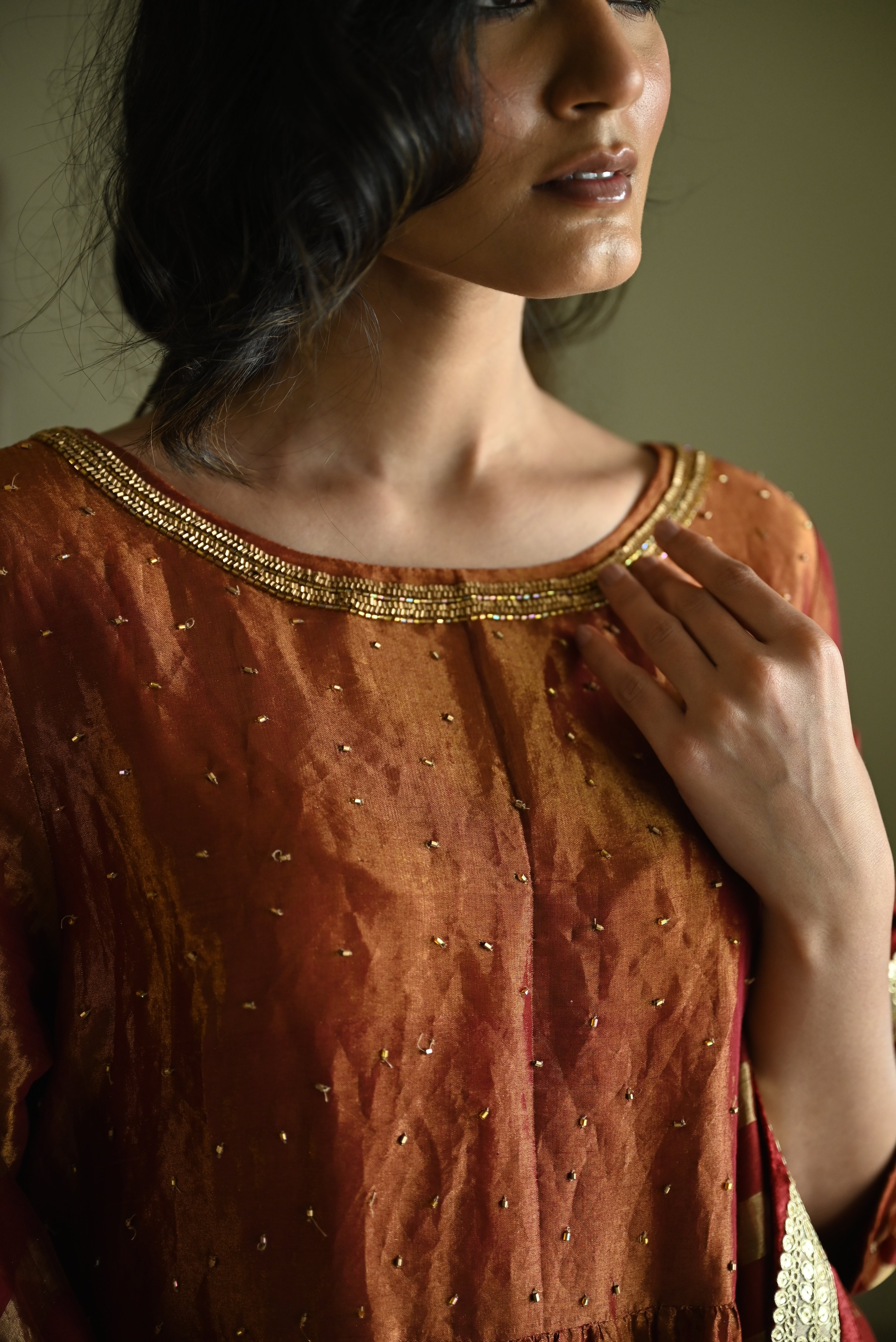 Anna Dress in Red Tissue with Red Flared Pant