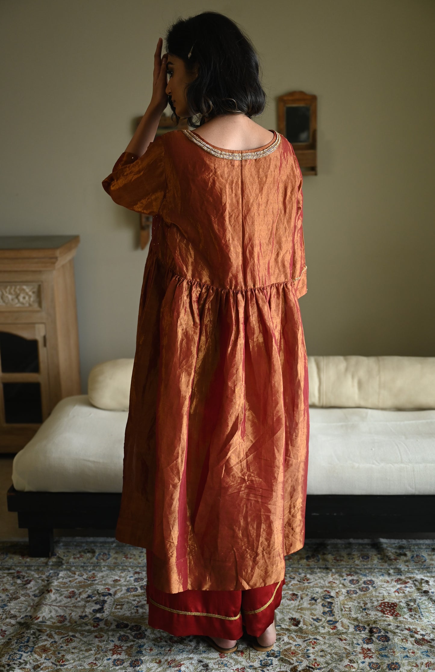 Anna Dress in Red Tissue with Red Flared Pant