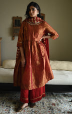 Anna Dress in Red Tissue with Red Flared Pant