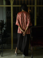 Shruti Kurta in Red paan Brocade with Brown Cowl Skirt