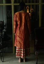 Zeenat Kurta in Rust Red Tissue with Red Brocade Pallazzo