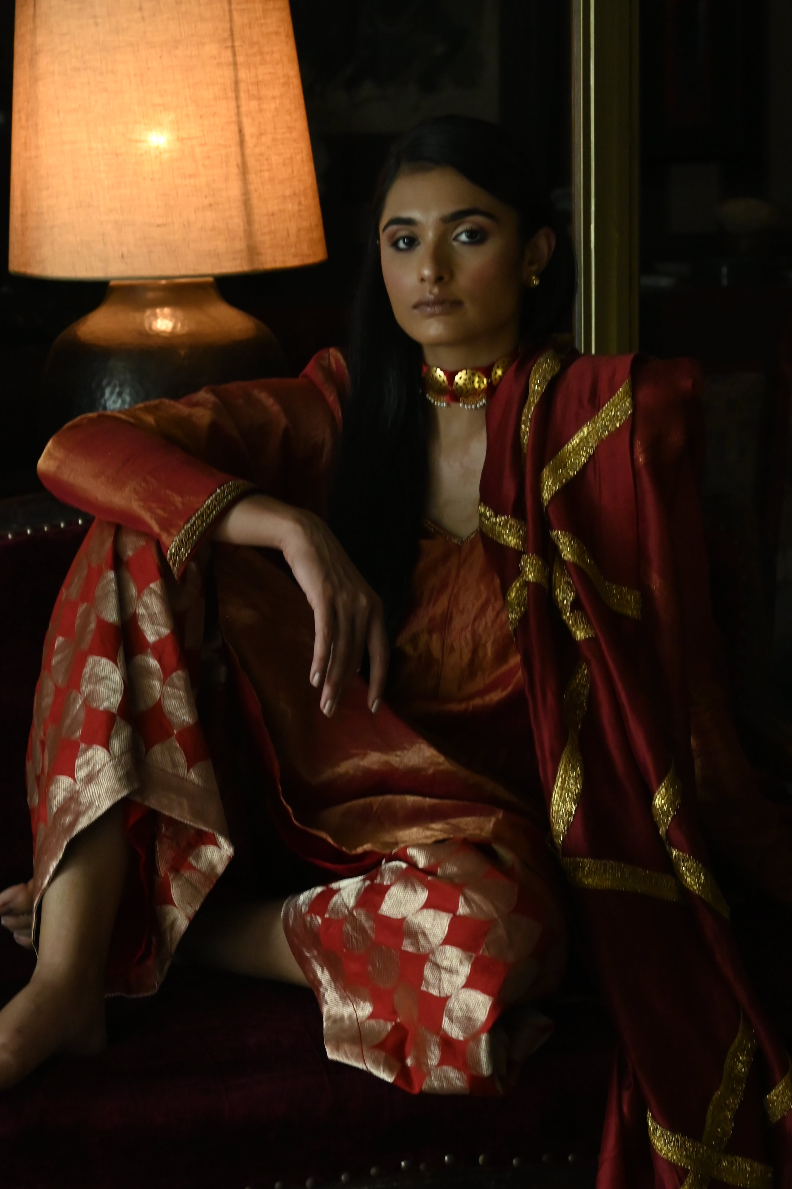 Mukesh Dupatta in Red Tissue