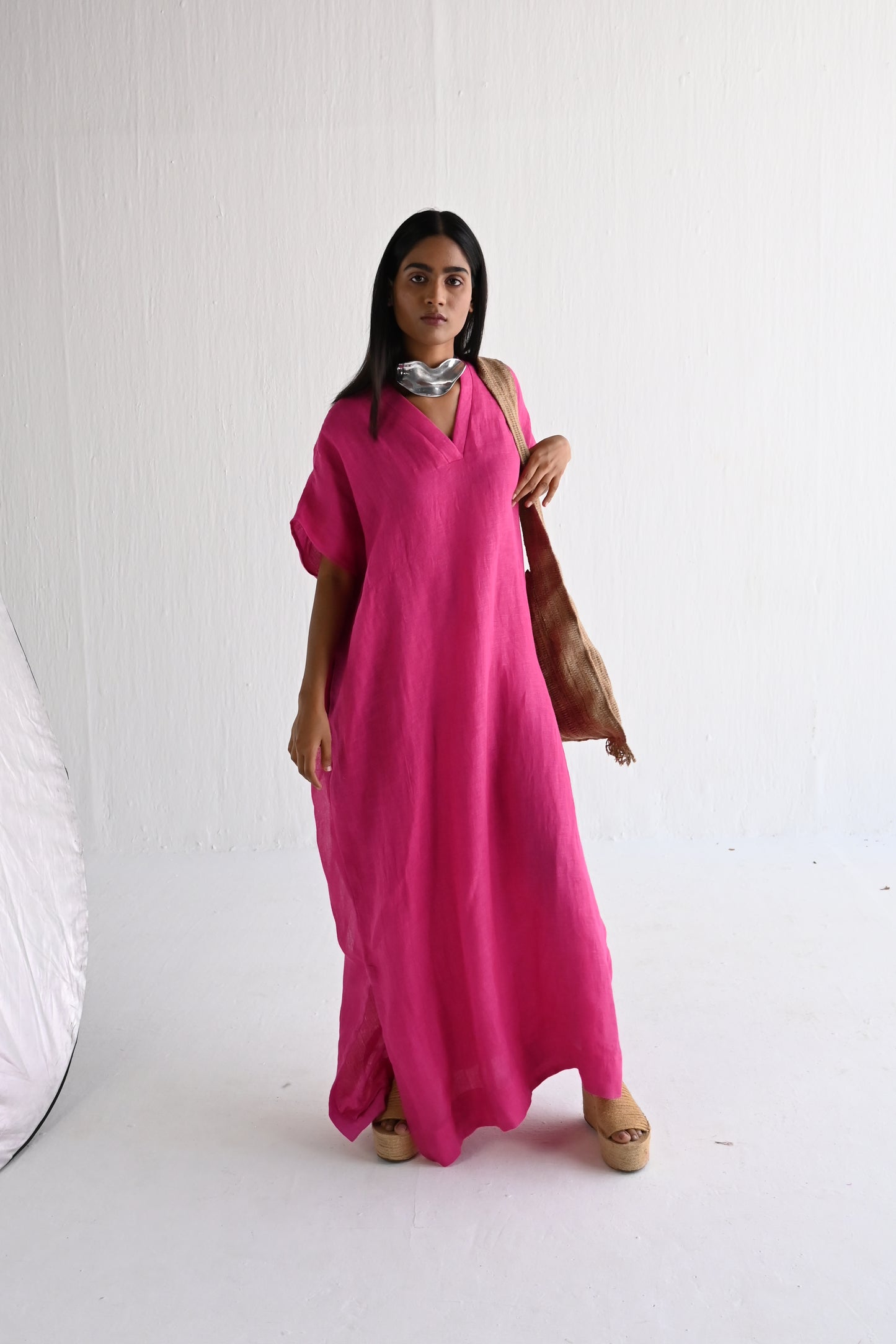 Amy Maxi in Hot Pink Linen with Belt