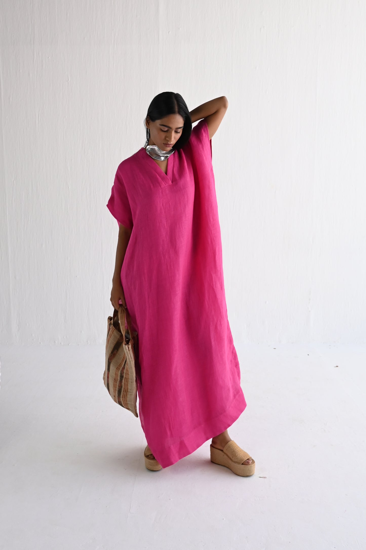 Amy Maxi in Hot Pink Linen with Belt