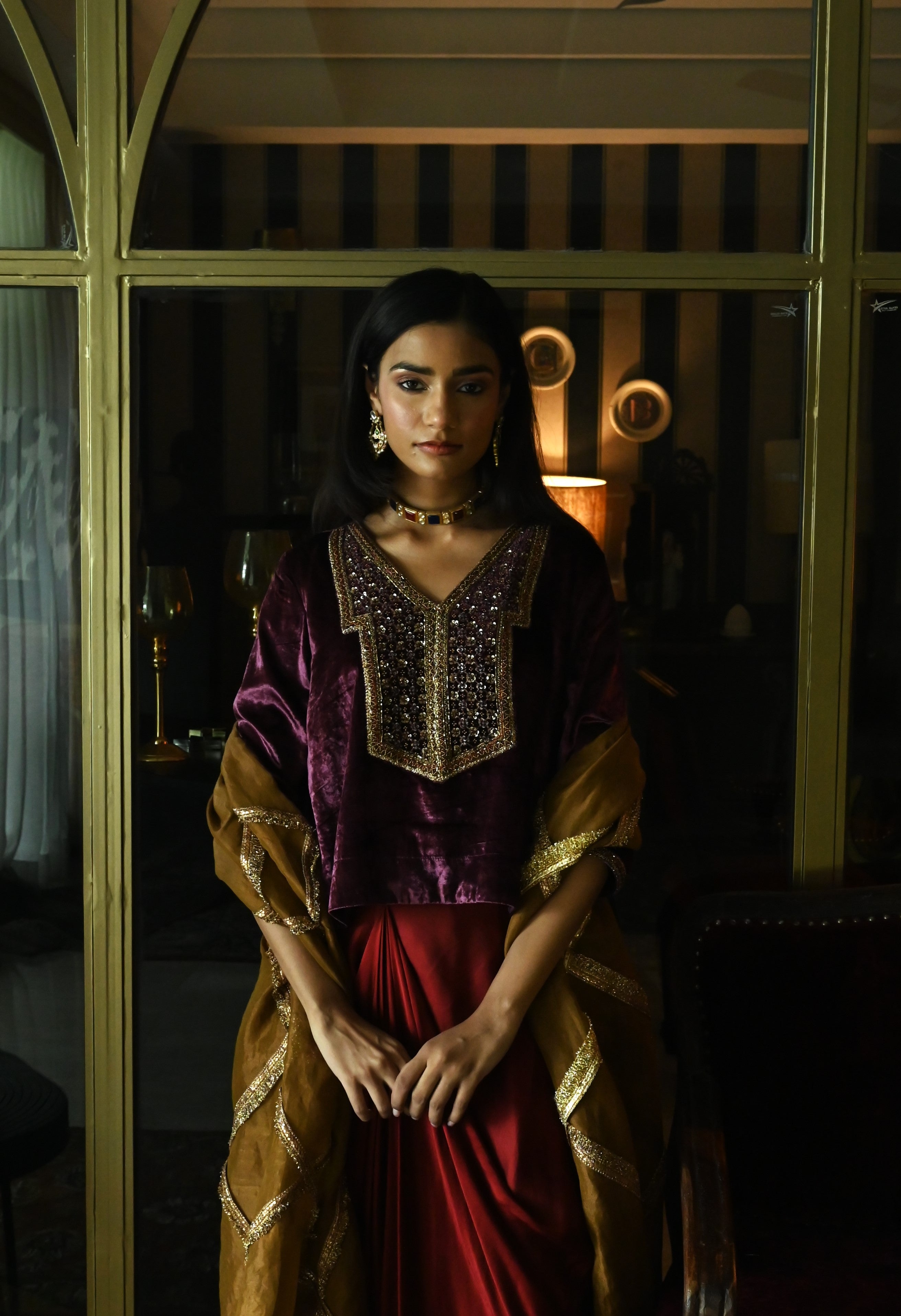 Mukesh Dupatta in Vintage Gold Tissue