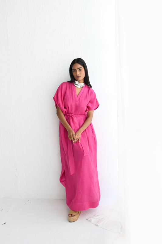 Amy Maxi in Hot Pink Linen with Belt