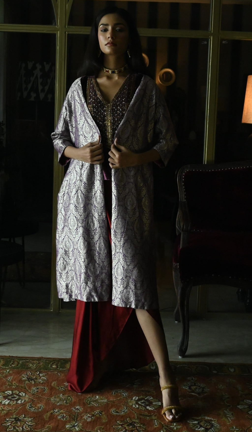 Judy Jacket in Purple Brocade