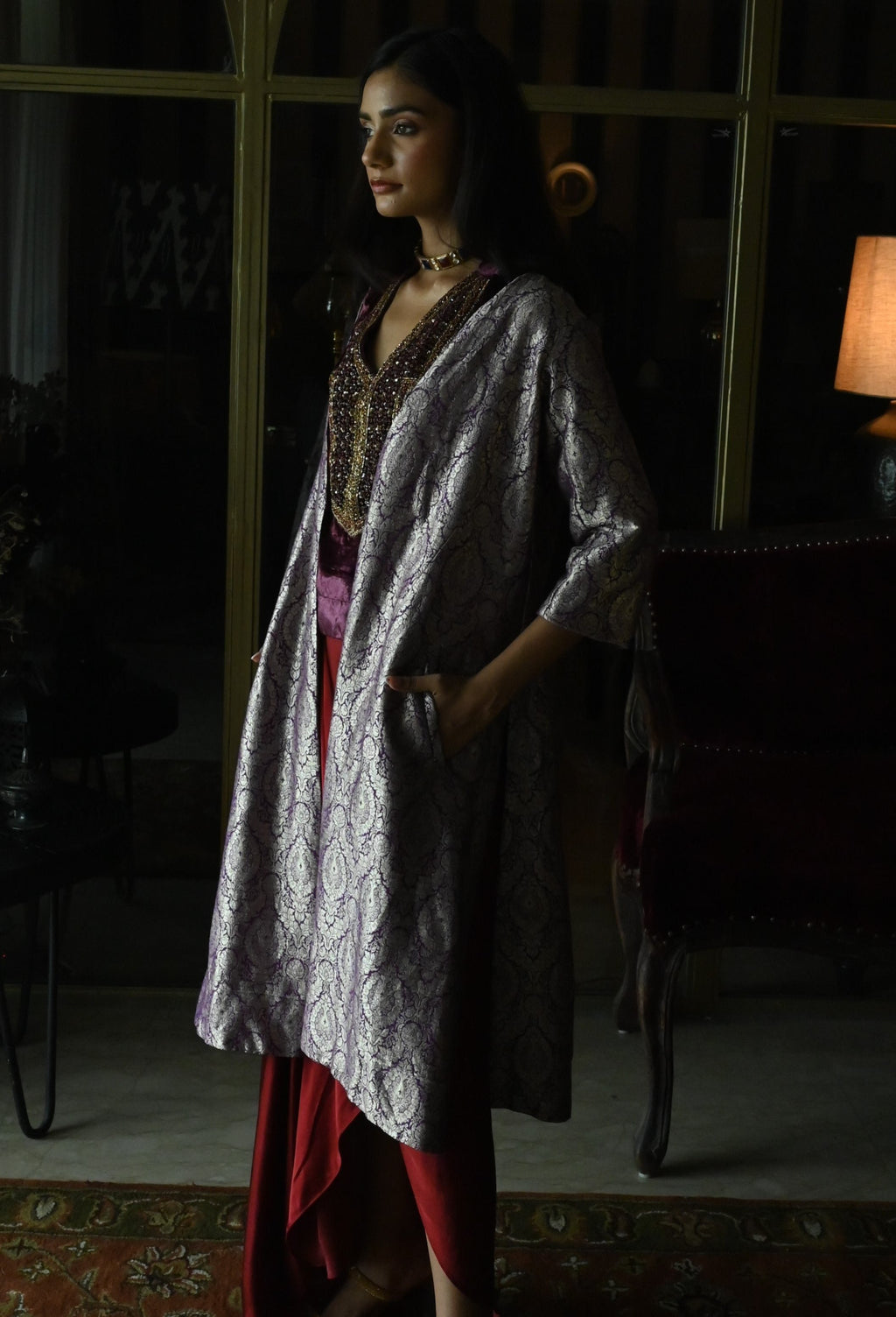 Judy Jacket in Purple Brocade