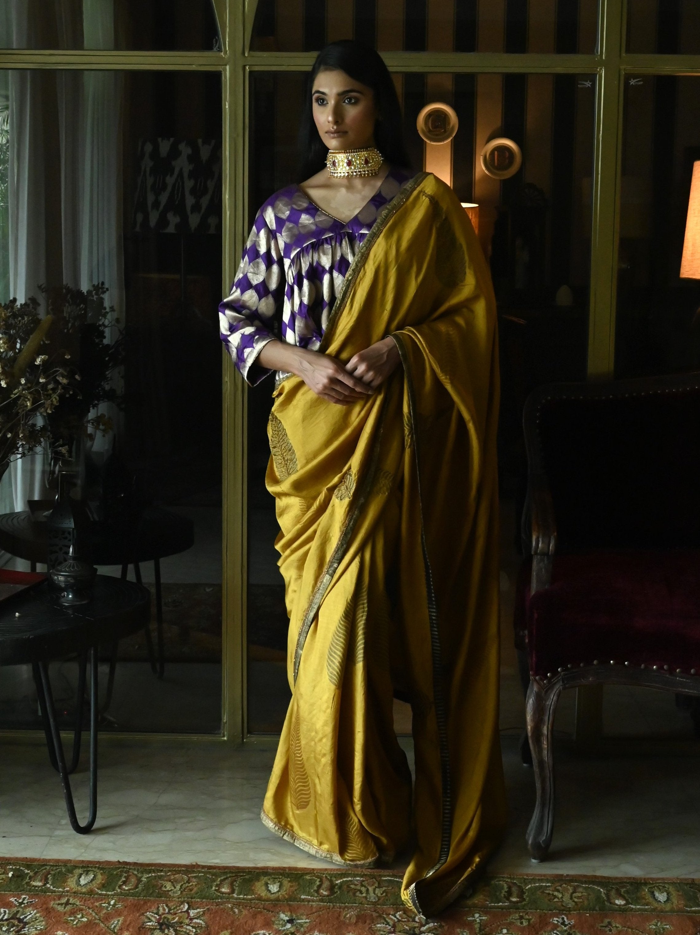 Haldi Patta Print Saree in Ochre Pure Silk