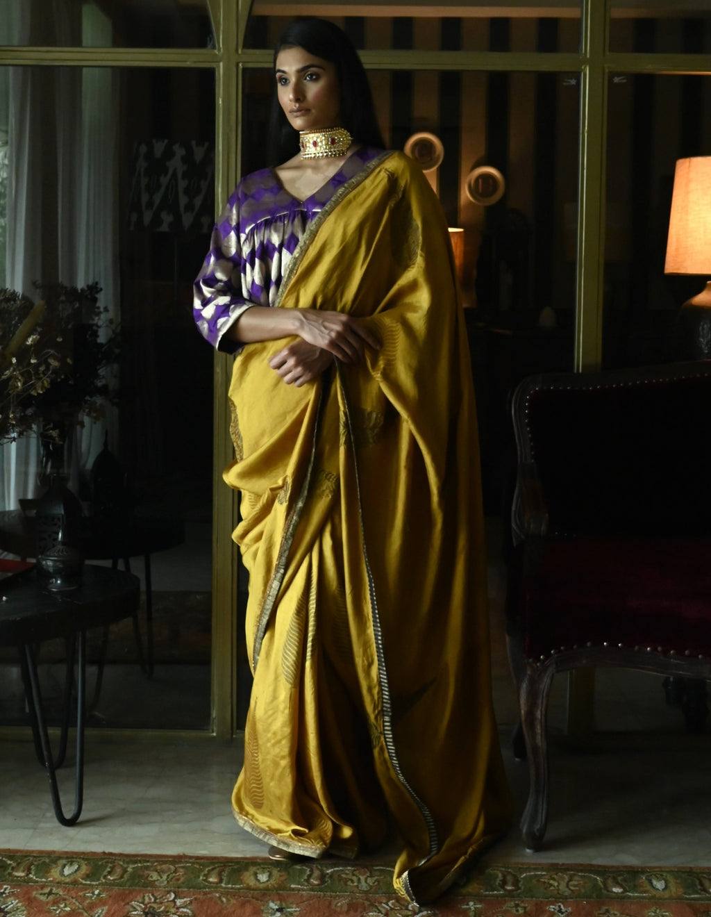 Haldi Patta Print Saree in Ochre Pure Silk