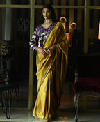 Haldi Patta Print Saree in Ochre Pure Silk