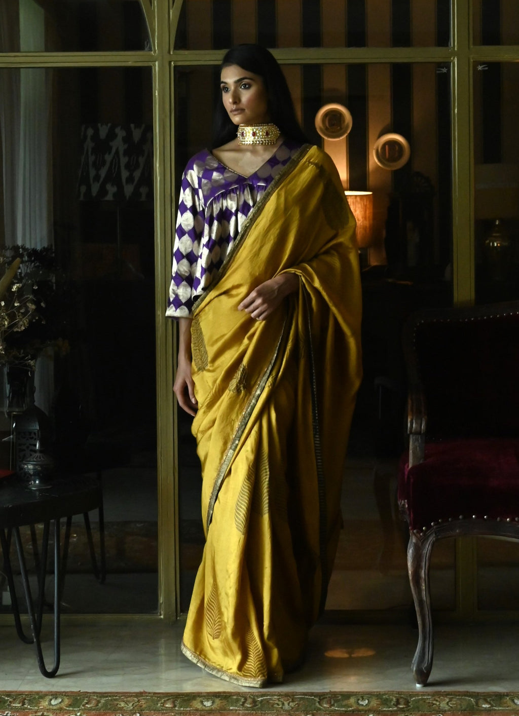 Haldi Patta Print Saree in Ochre Pure Silk