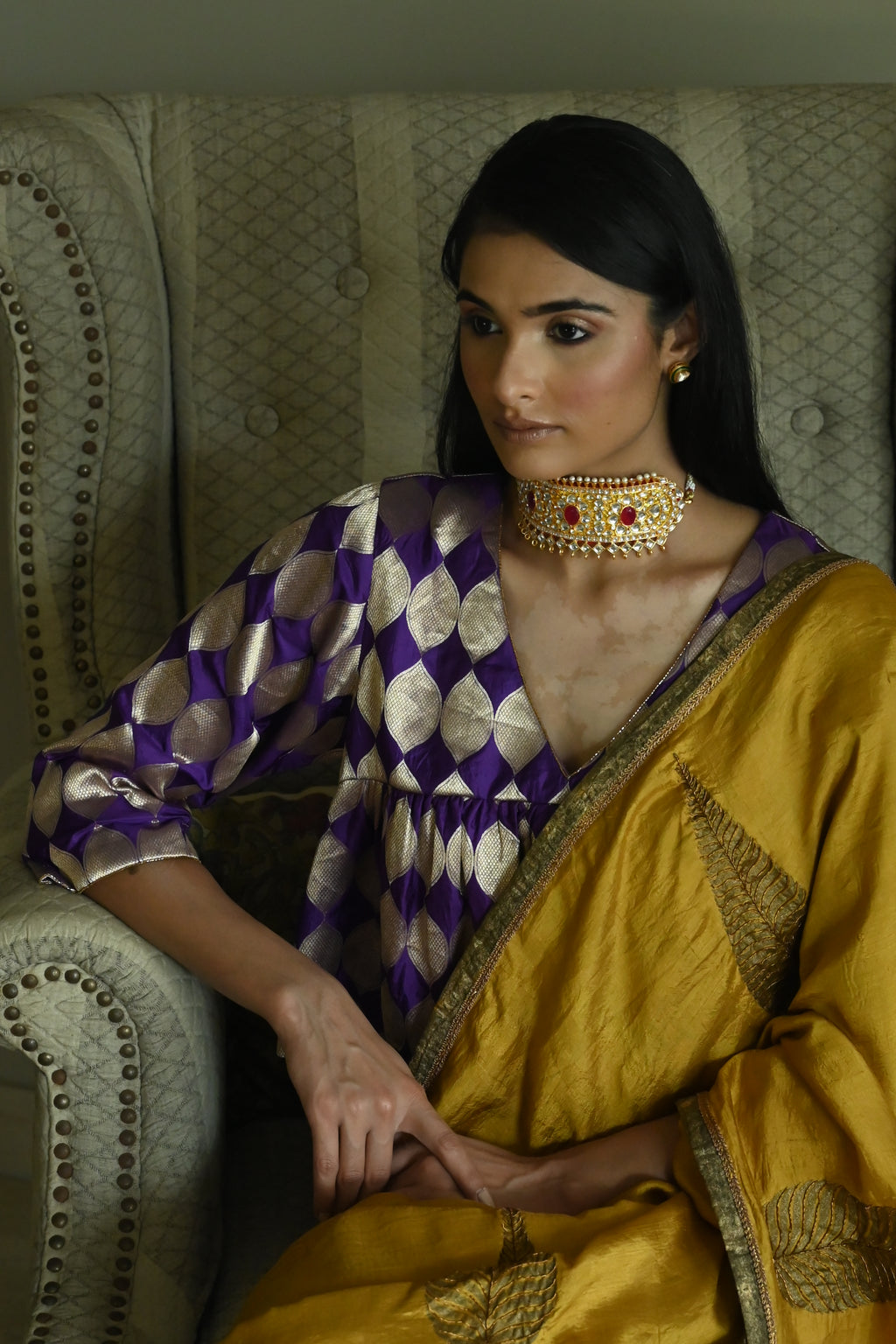 Haldi Patta Print Saree in Ochre Pure Silk