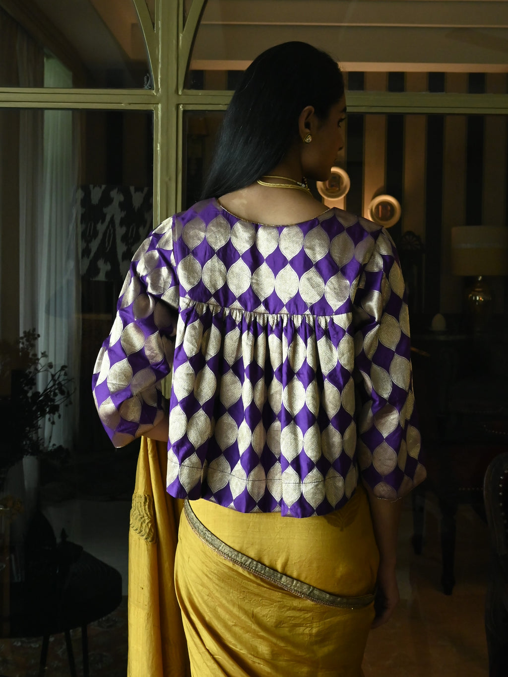 Empireline Blouse in Purple Brocade