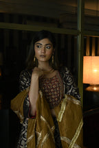 Shruti Kurta in Brown paan Brocade with Red Cowl Skirt