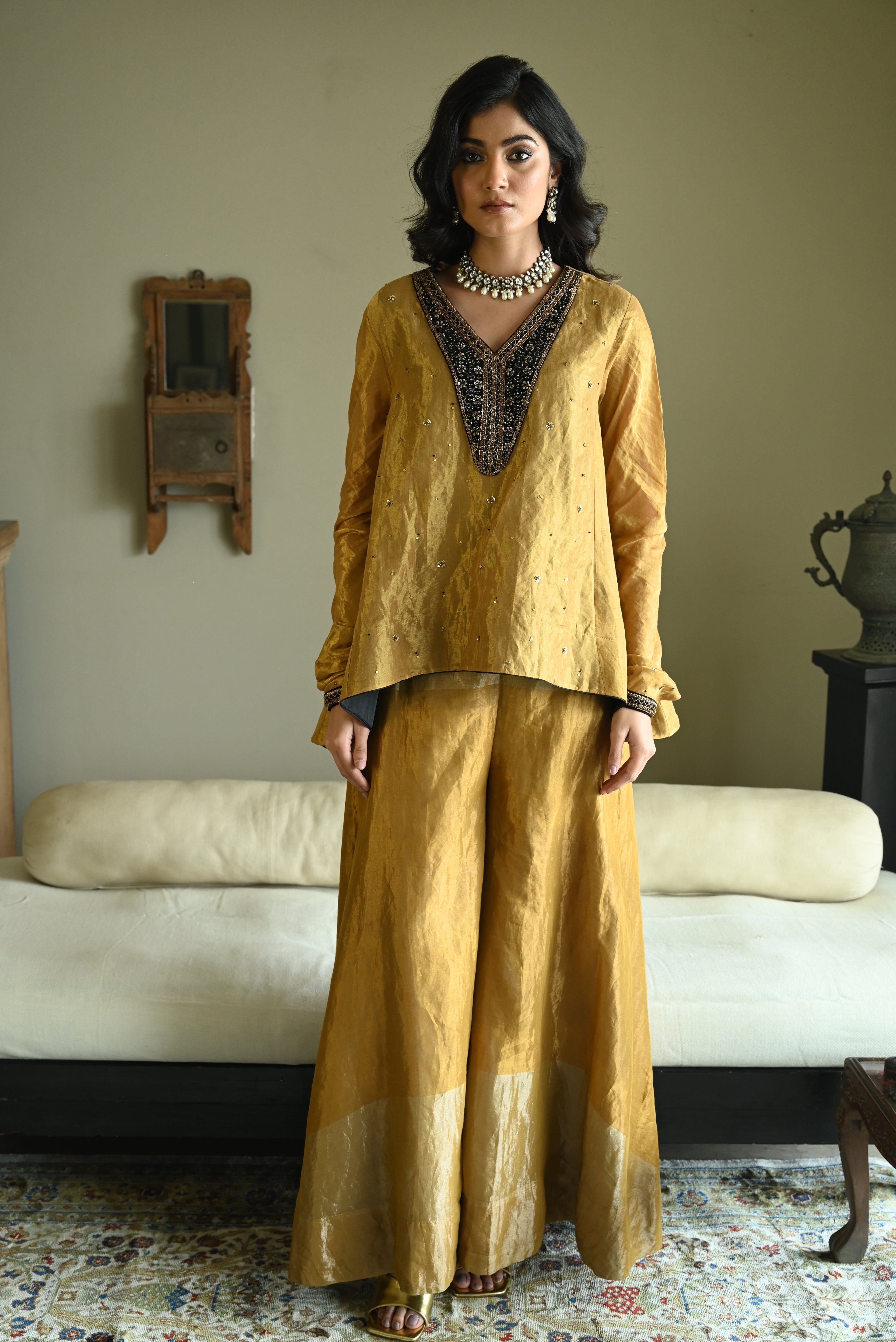 Churi Shabana with Kalis in Gold Tissue with Garara