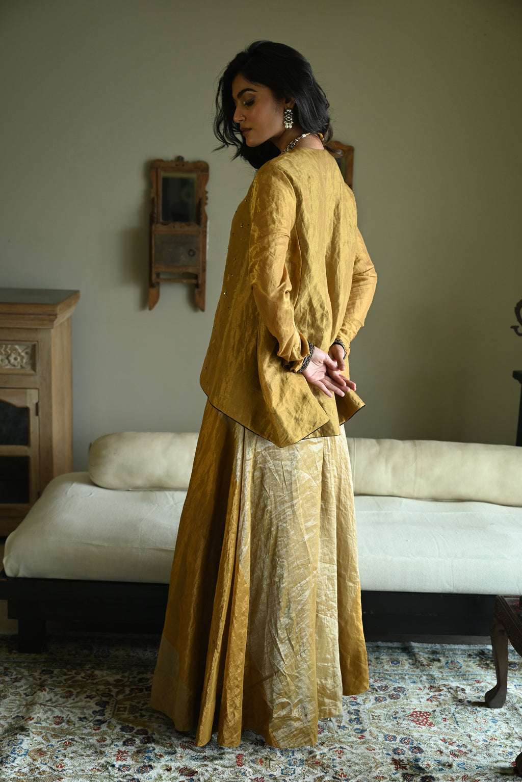 Churi Shabana with Kalis in Gold Tissue with Garara