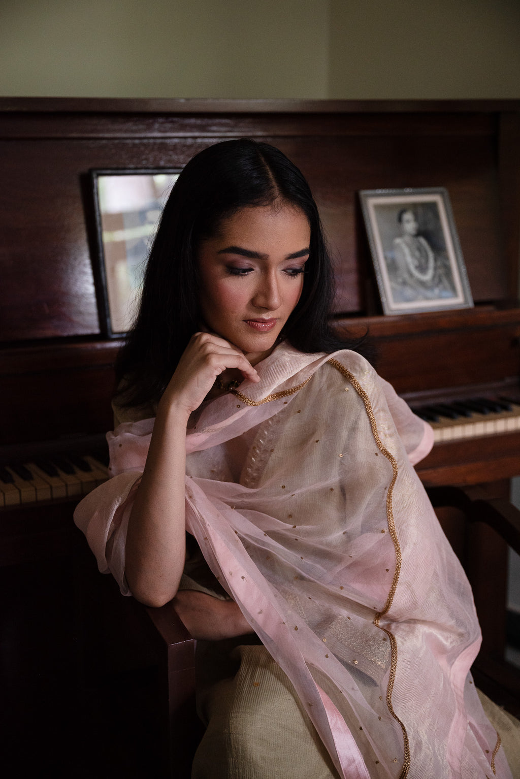 Nur jahan Ash Pink Sati And Organza Dupatta