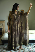 Tyohaar Kaftan in Black Pin Stripe Chanderi