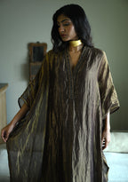Tyohaar Kaftan in Black Pin Stripe Chanderi