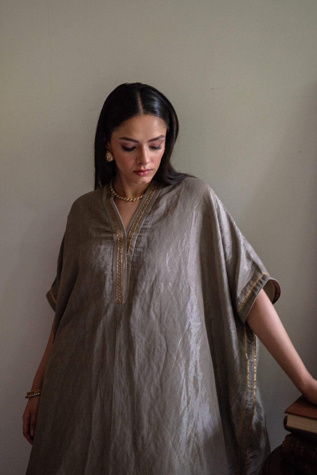 Richa kaftan in Sage Green Tissue with Sage Green Tissue Pant