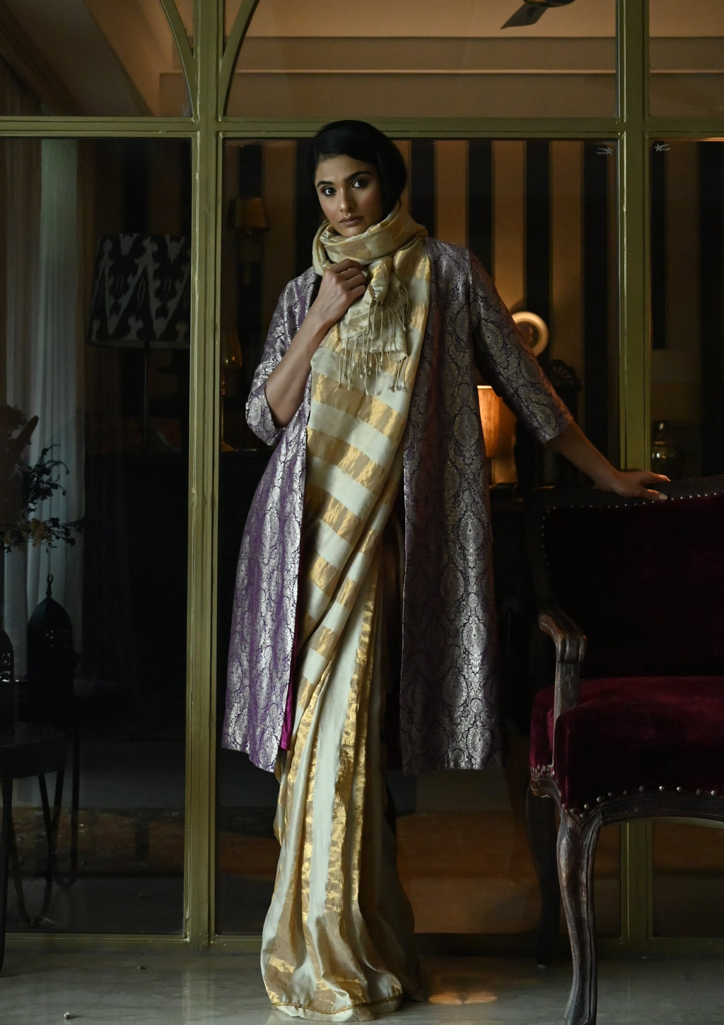 Judy Jacket in Purple Brocade