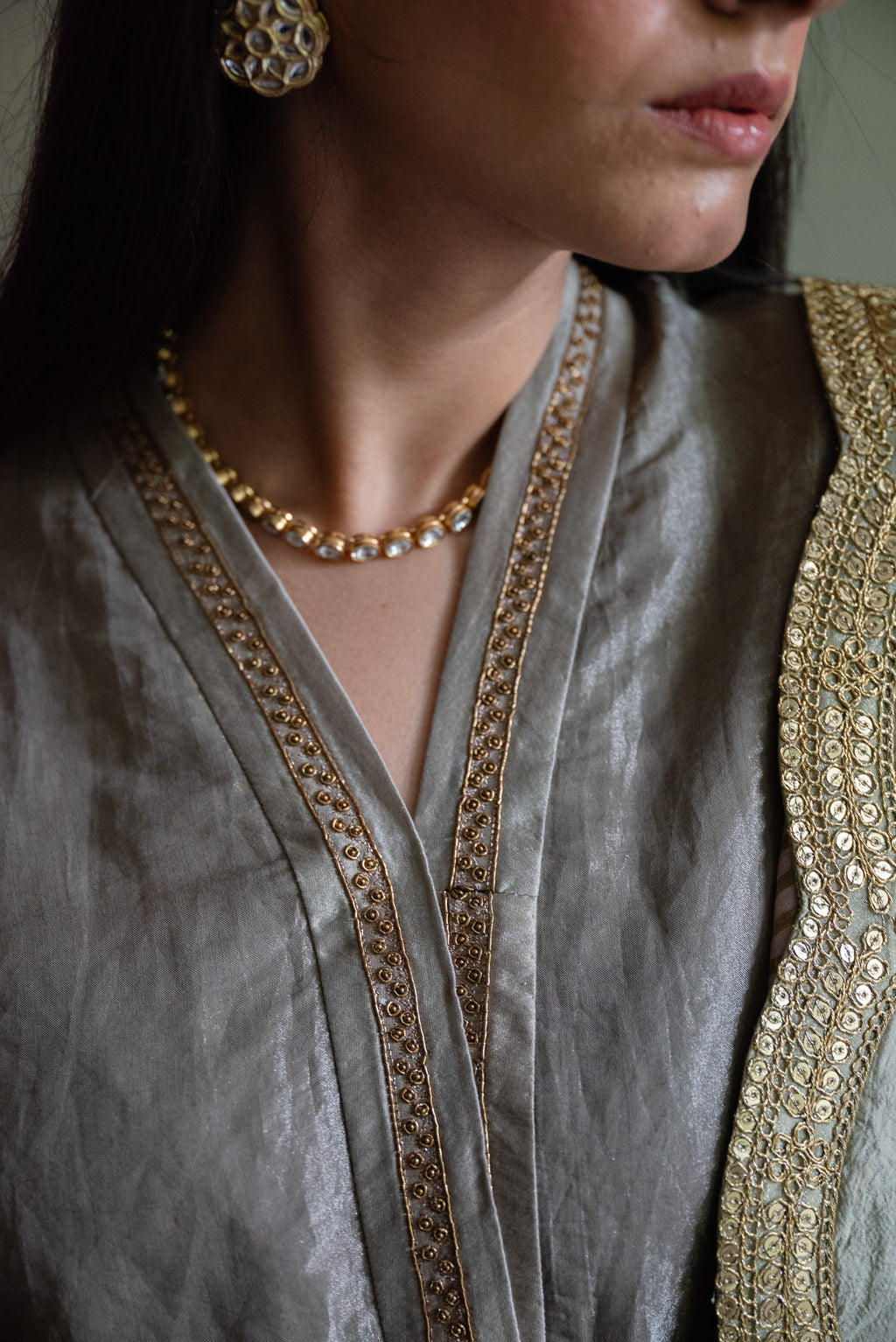 Richa kaftan in Sage Green Tissue with Sage Green Tissue Pant