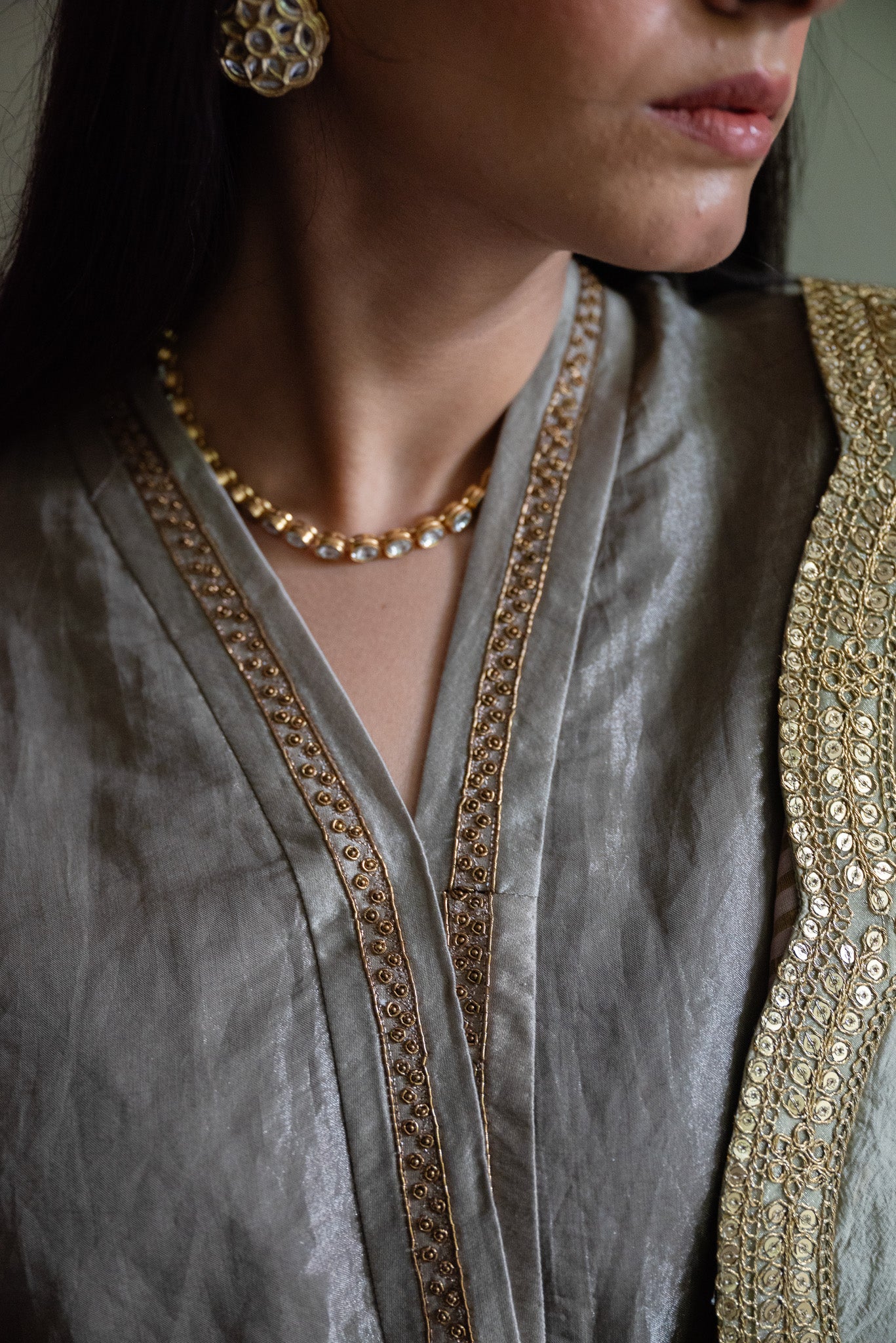 Richa kaftan in Sage Green Tissue with Sage Green Tissue Pant