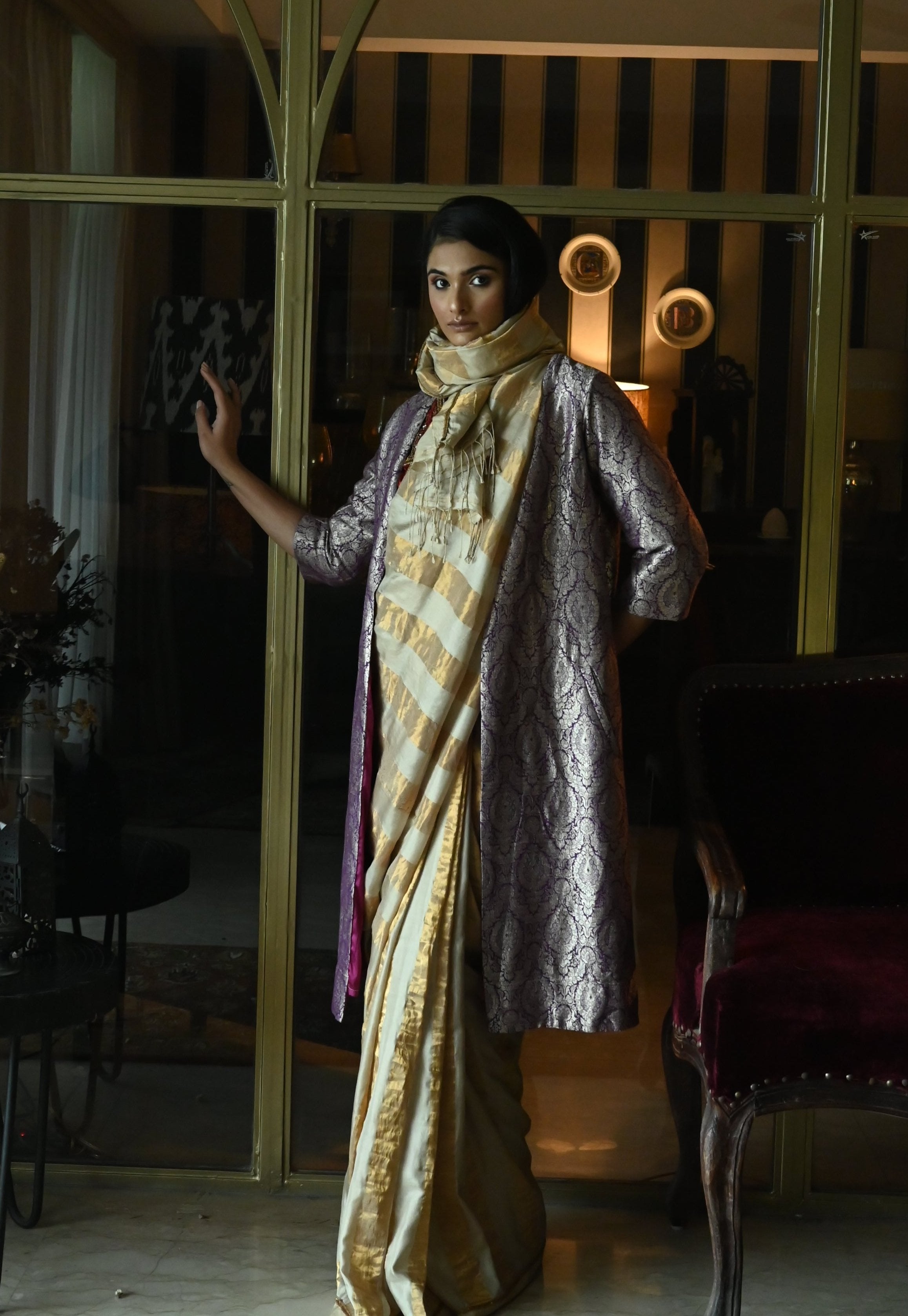 Judy Jacket in Purple Brocade