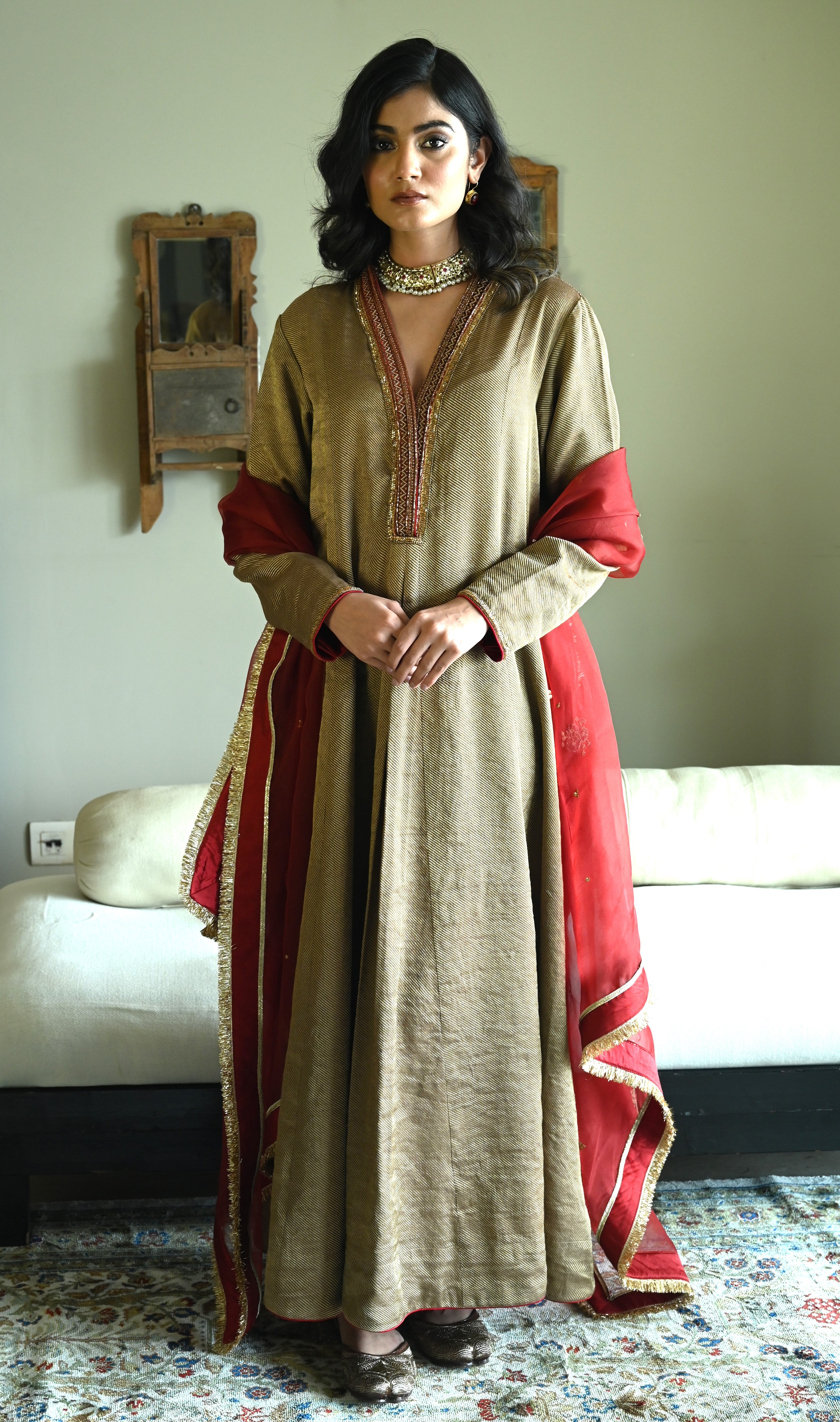 Sashiko in Tussar Brocade