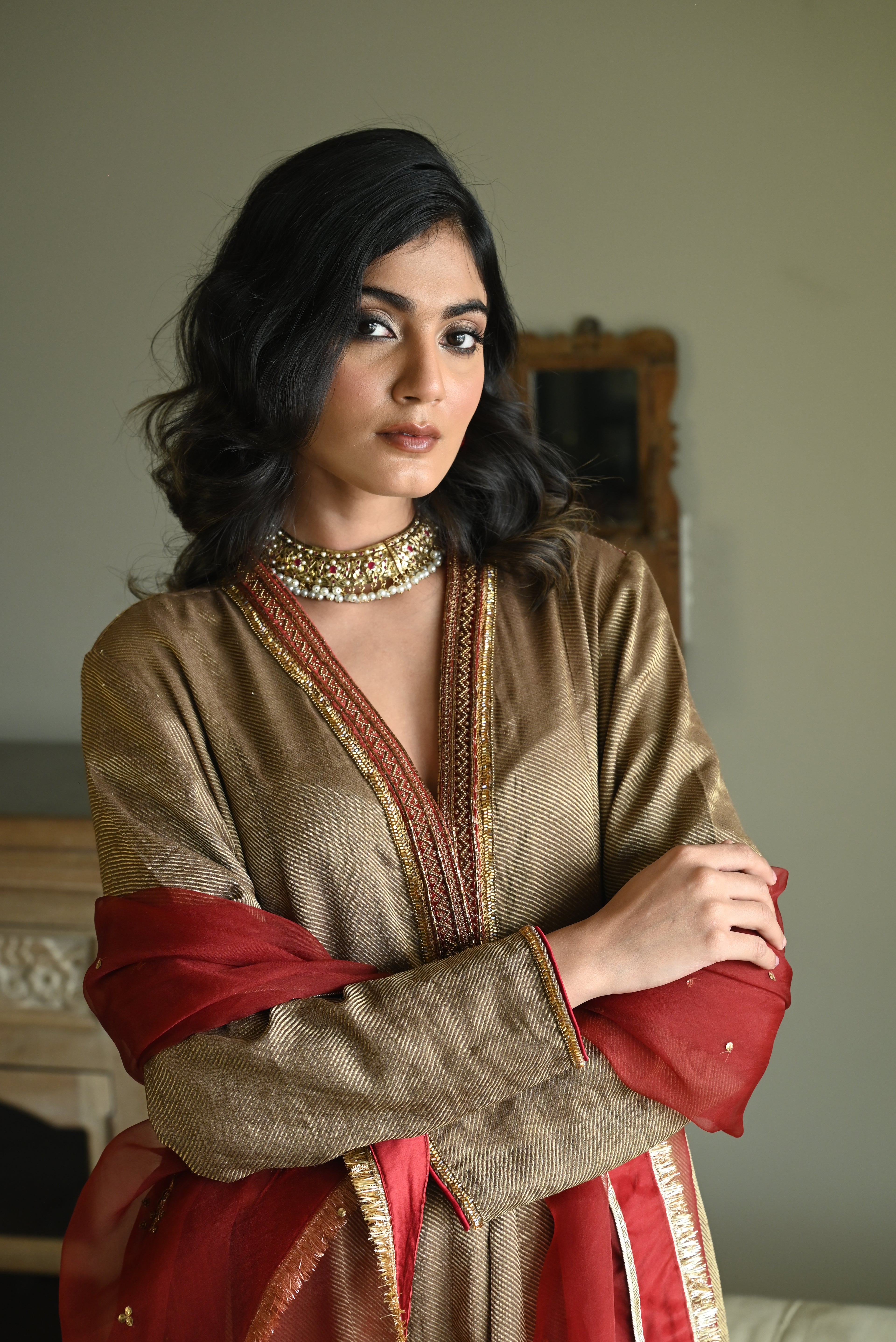 Sashiko in Tussar Brocade