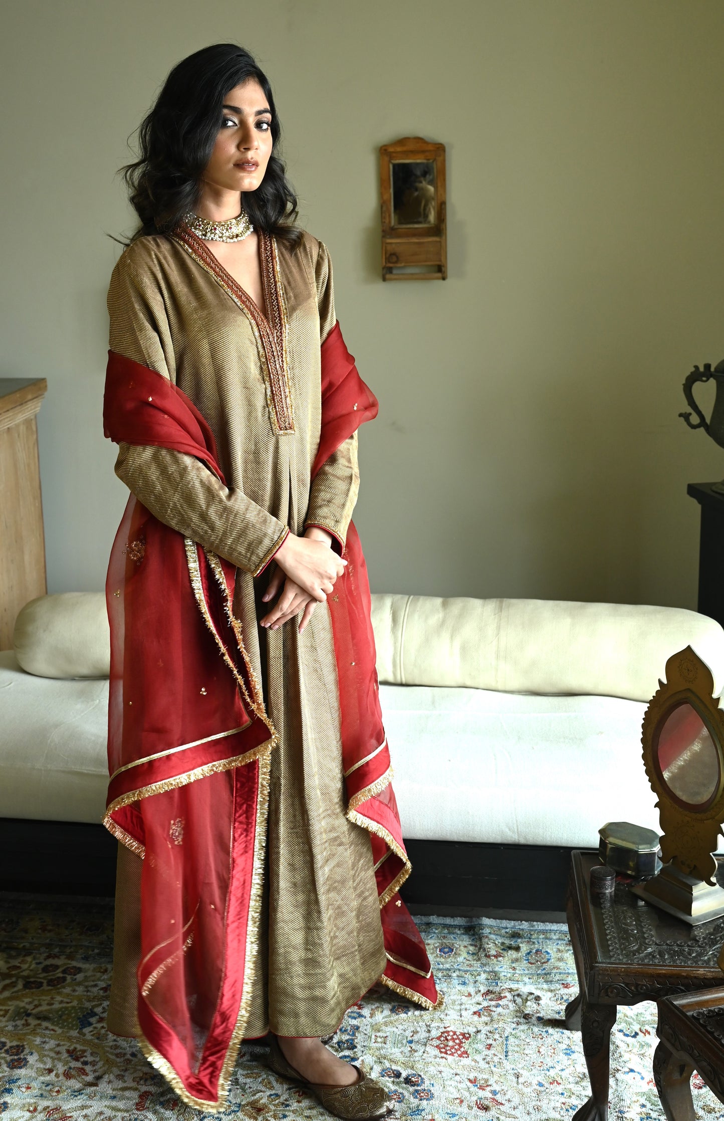 Sashiko in Tussar Brocade