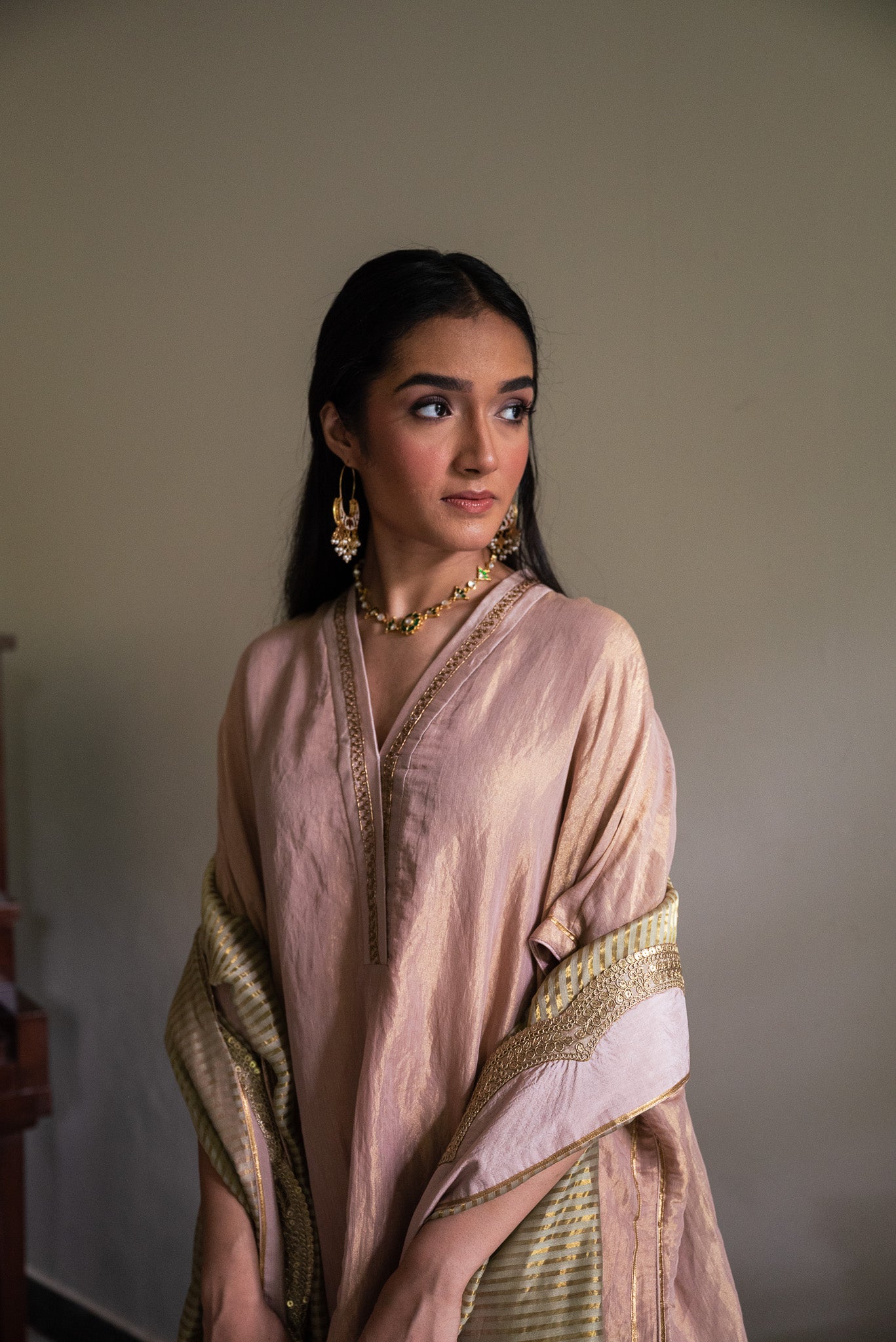 Richa kaftan in Mauve Tissue with Mauve Tissue Pant