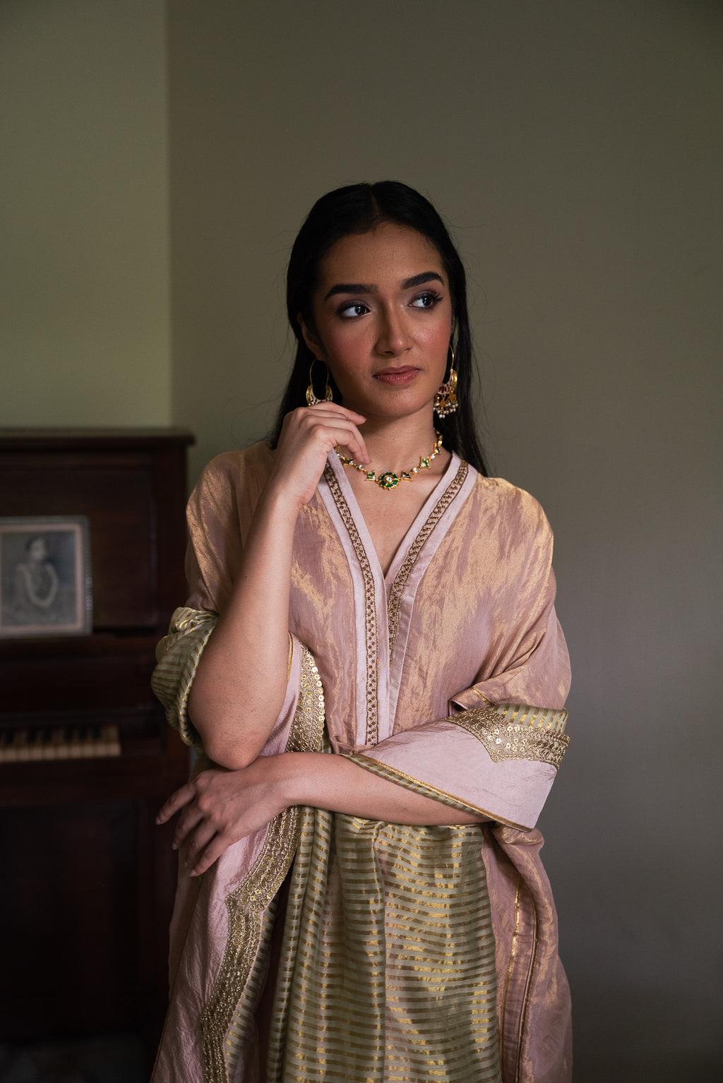 Richa kaftan in Mauve Tissue with Mauve Tissue Pant